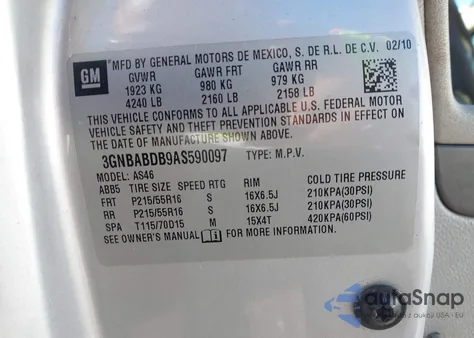 2010 Chevrolet Hhr Lt из США, поврежденный, VIN 3GNBABDB9AS590097